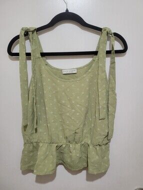Paper Crane Light Sage Tie-Shoulder Peplum Tank